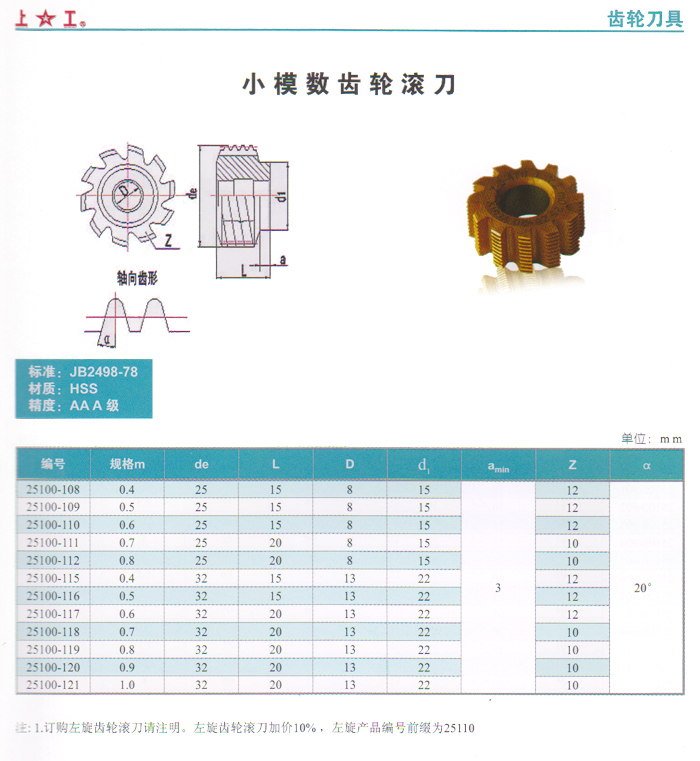小模數(shù)齒輪滾刀