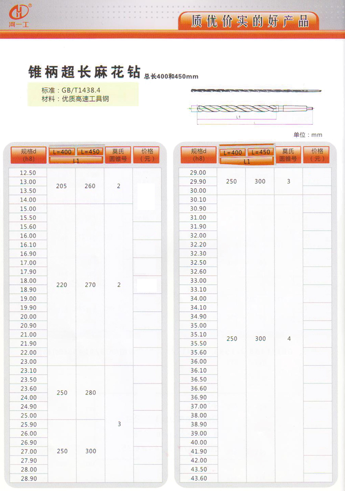 錐柄超長(zhǎng)麻花鉆